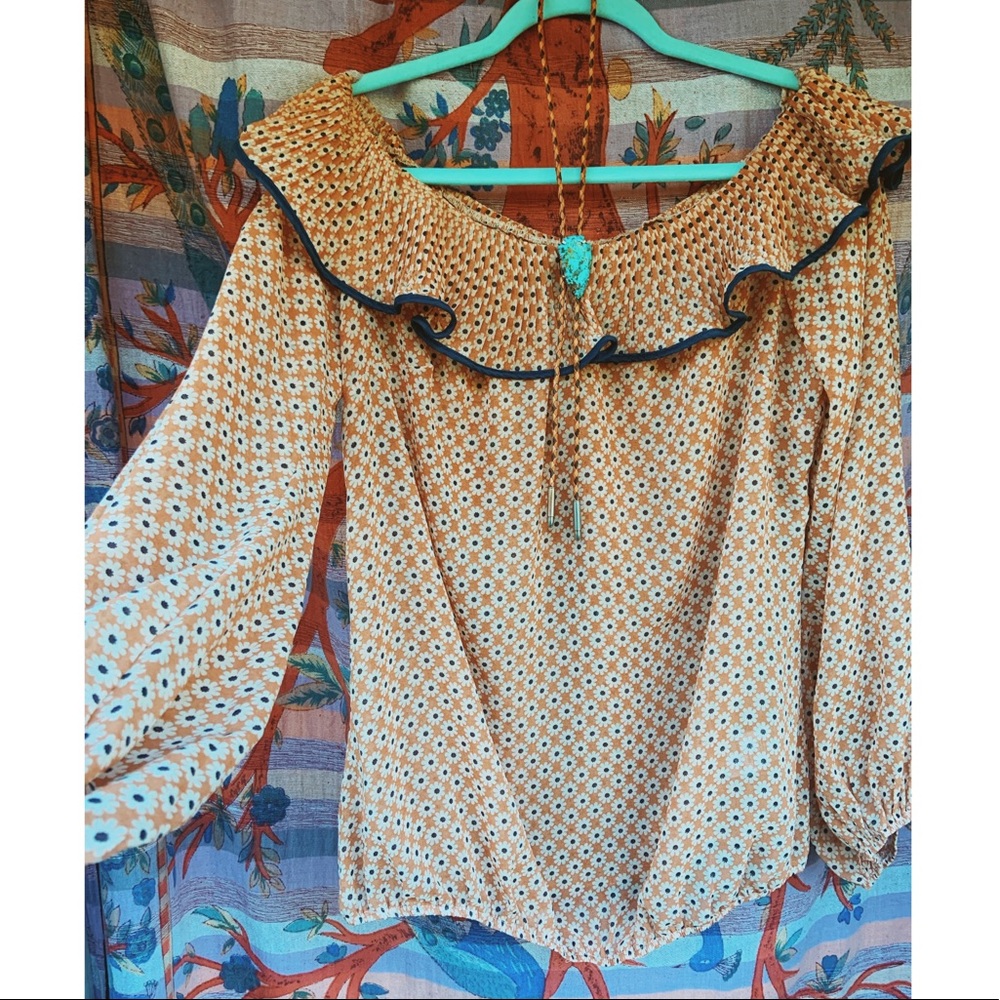 Boutique Off the shoulder retro sheer blouse